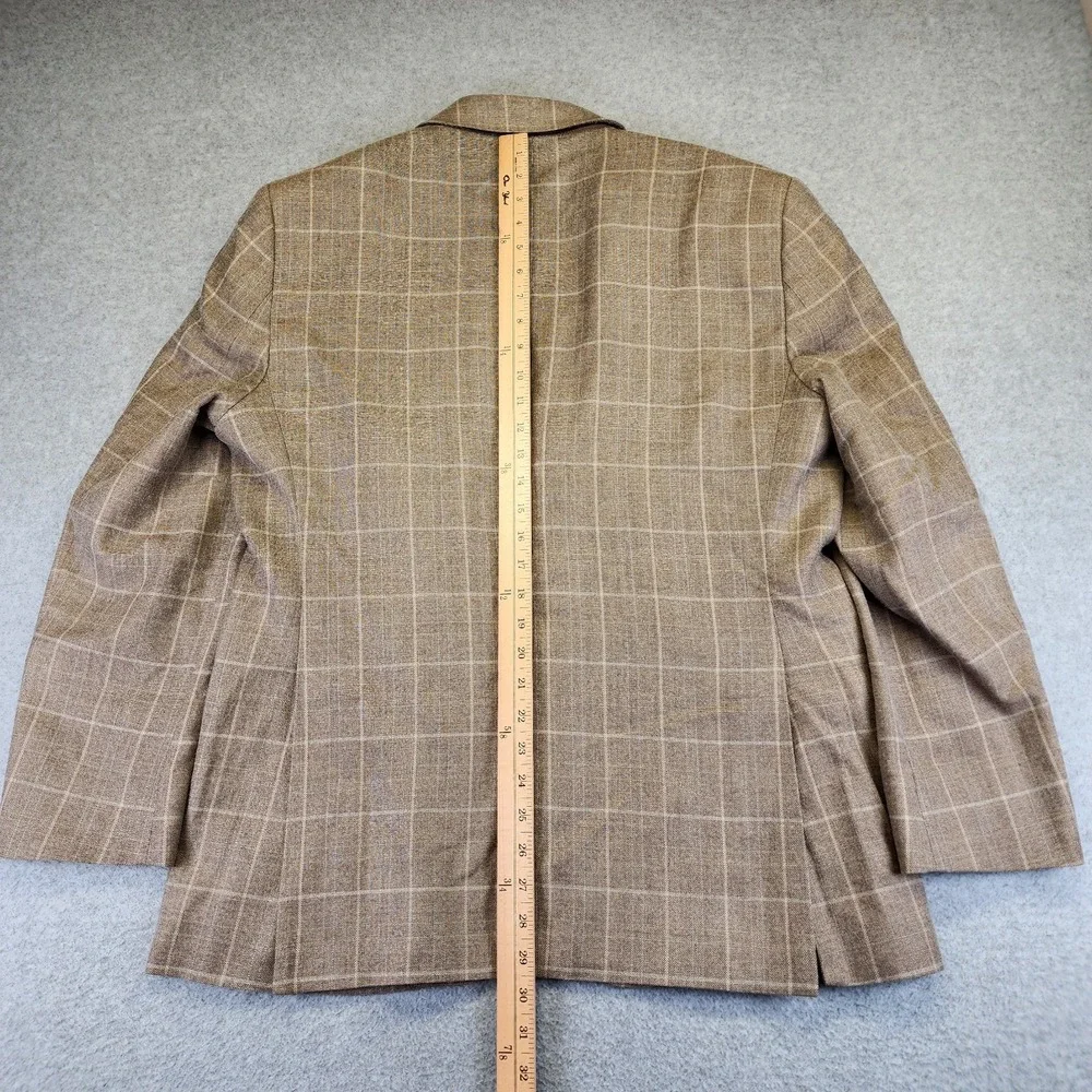 Jos A Bank Mens 43R Tailored Fit Blazer Sport Coat Suit Wool Silk Plaid Tan